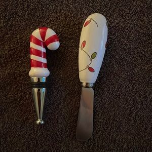 Candycane wine topper and festive cheese server set